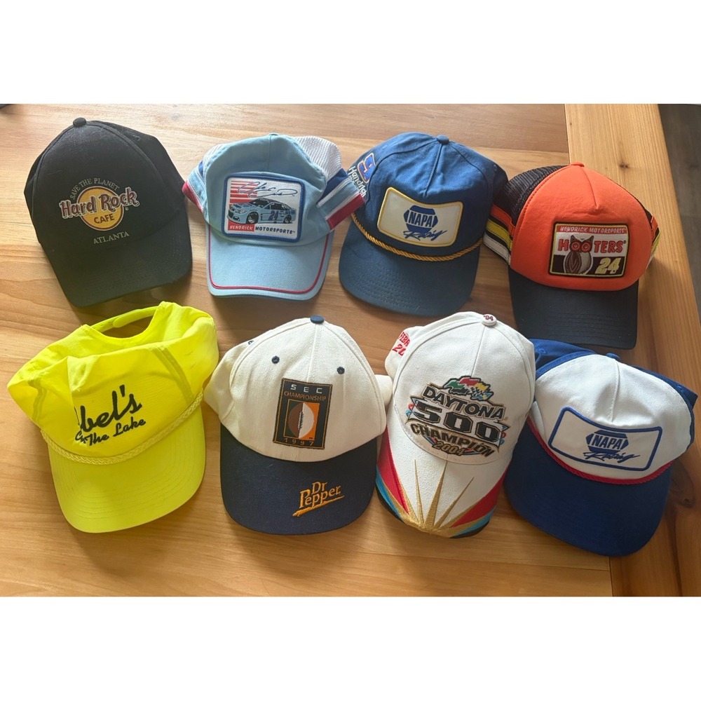 VTG 8 Piece Lot Of 90s To 00s Hats SnapBack Cap NASCAR NAPA SEC Hooters EUC